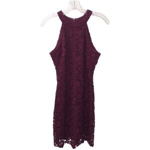 Lulu’s Love Poem Burgundy Lace Halter Mini Dress Small EUC